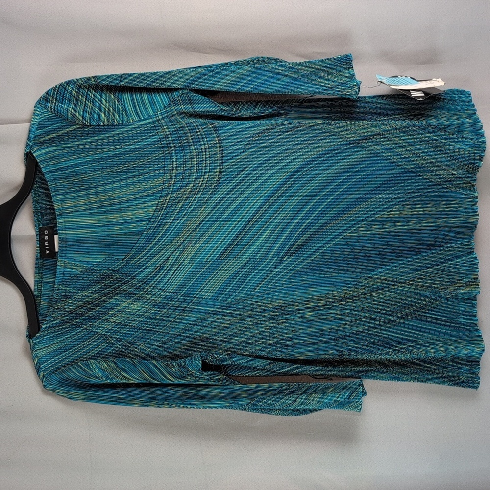 Virgo Teal and Yellow‎ Striped Blouse, Vintage, New, USA Made